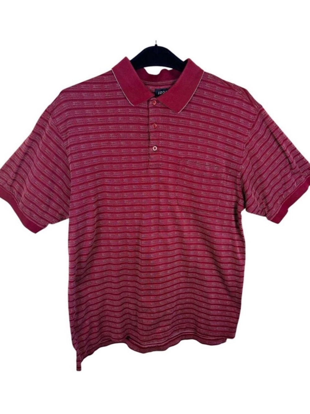IZOD 100%‎ Cotton Red White Short Sleeve Collared Knit 1/4 Button Polo Men's L